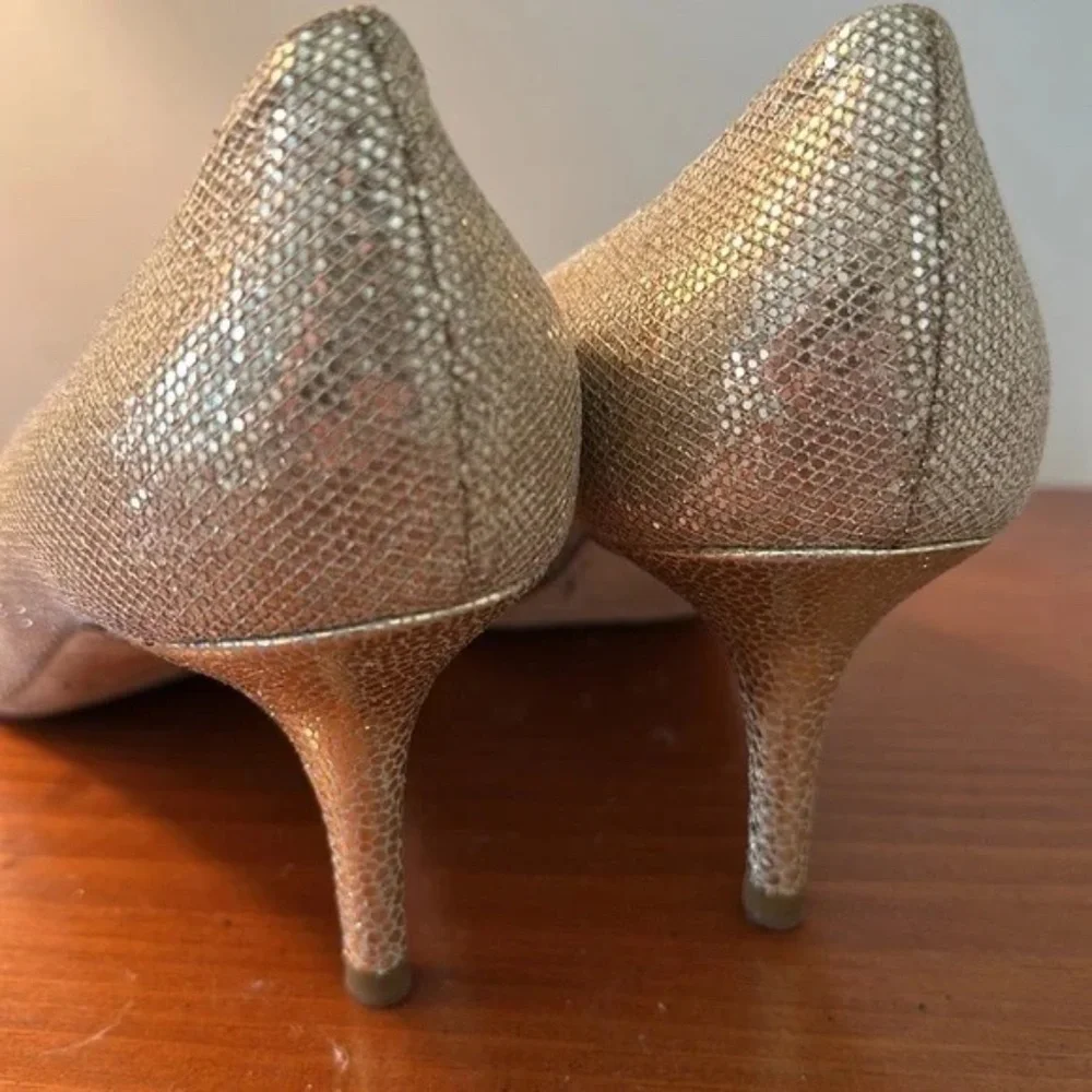 Jimmy Choo champagne, metallic open toe kitten heels Italian size 38 1/2 US 8.5 - Picture 5 of 7